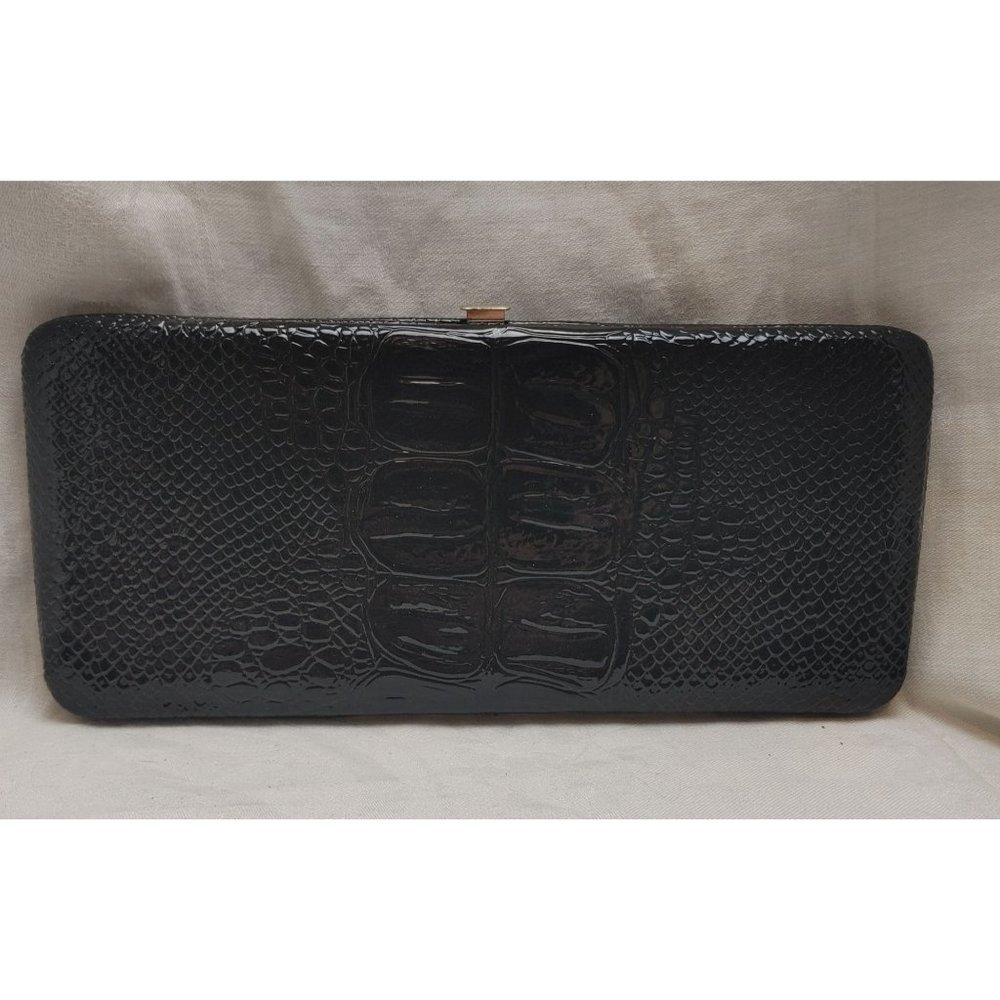 Hananel Women's Black Hardside Faux Python Clutch Wristlet